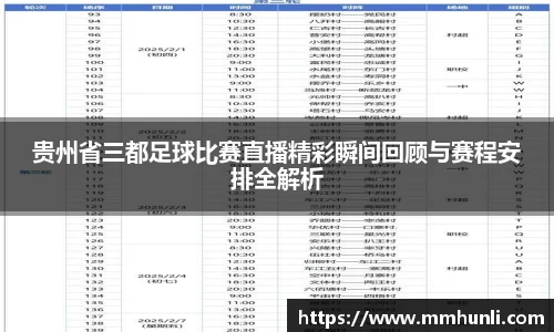 贵州省三都足球比赛直播精彩瞬间回顾与赛程安排全解析